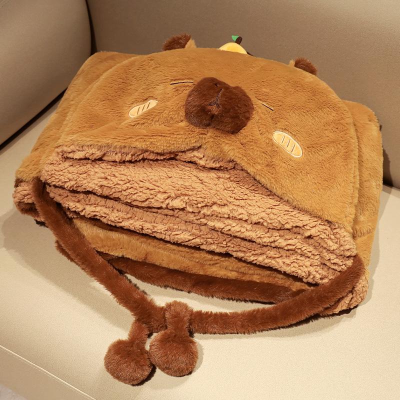 

Lovely Capybara Plush Gentle Cloak Cartoon Black Cloak Coral Fleece Air Blankets Birth Date Valentine Gifts great for daily use -A10953
