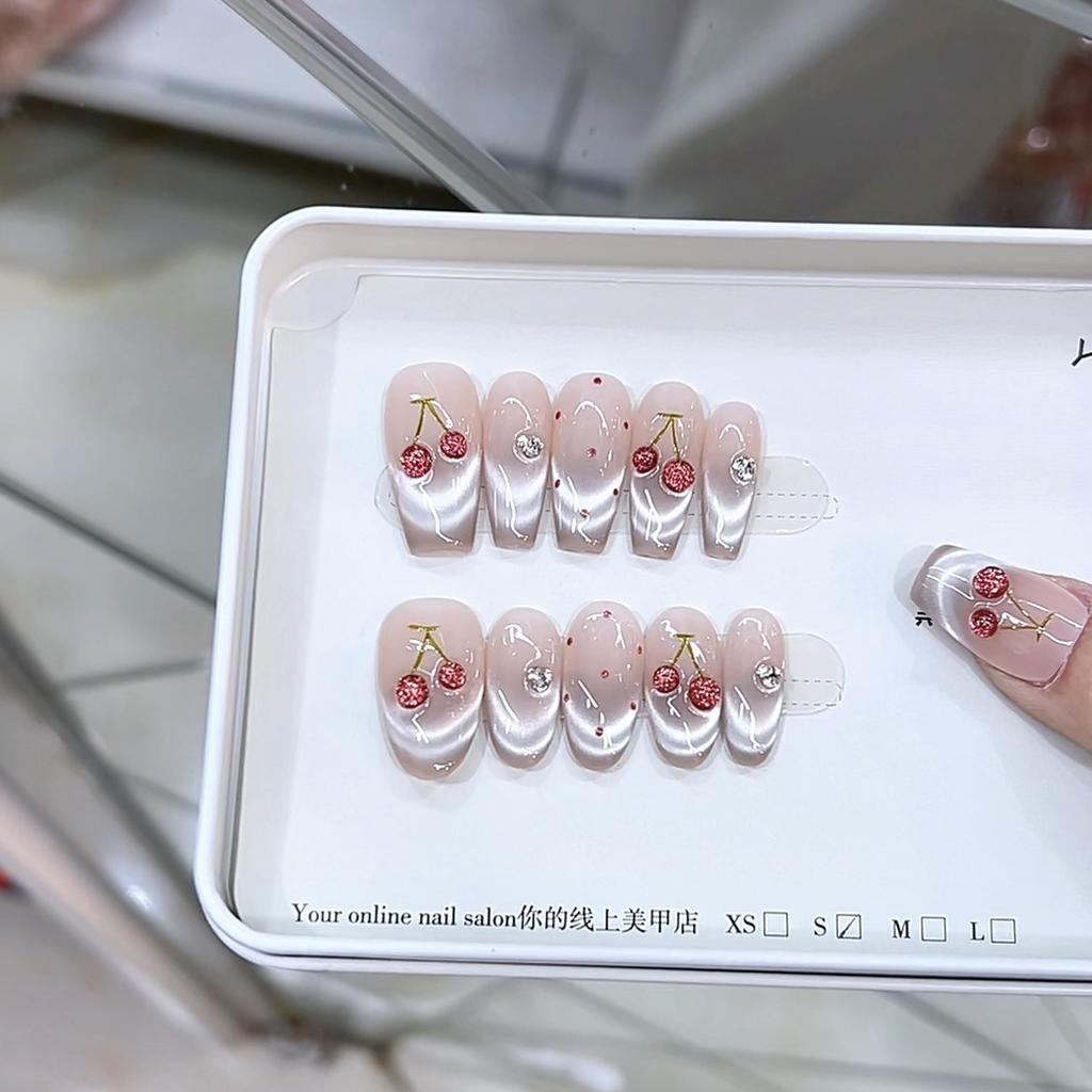 Pure Hand-made Pinching Technology Can Smile Cherry Three-dimensional Hand-painted Cherry Cat Eye Wear Nail Art Sticker