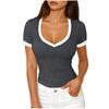 Women Short Sleeve V Neck Fitted T Shirt Trim Ribbed Knit Top for Casual Daily Wear S to XL