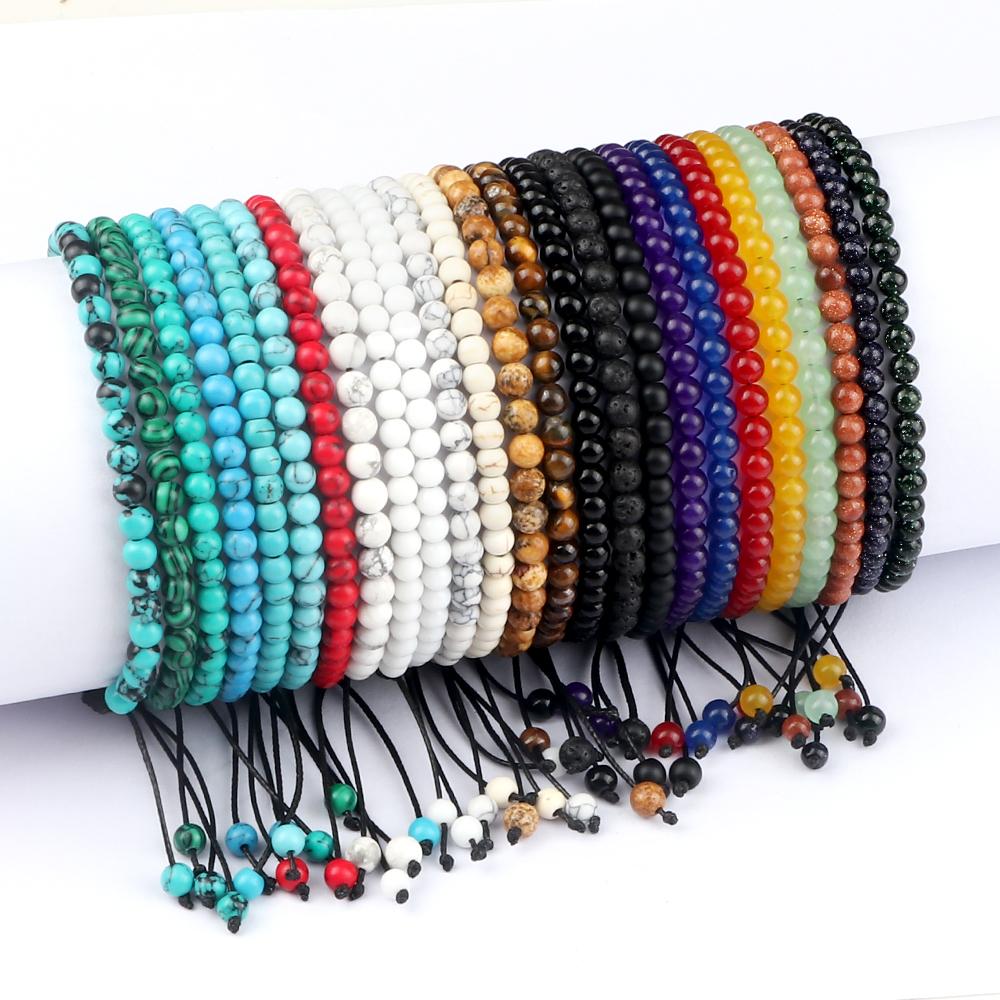 Adjustable 4mm Chakra Beads Bracelet Mini Natural Stone Agats Lava Tiger Eye Beaded Bracelets & Bangles Women Men Gift Jewelry