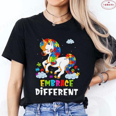 Unicorn Embrace Graphic Y2k Tops for Unisex Clothing Autism Mom TShirt Awareness Summer Casual Short Sleeve Tees Female Clothing