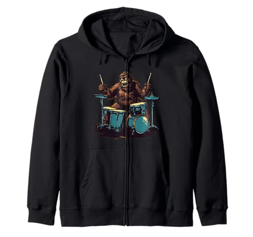 Cool Rocking Bigfoot Costume for Drummers - Zip-Up Hoodie