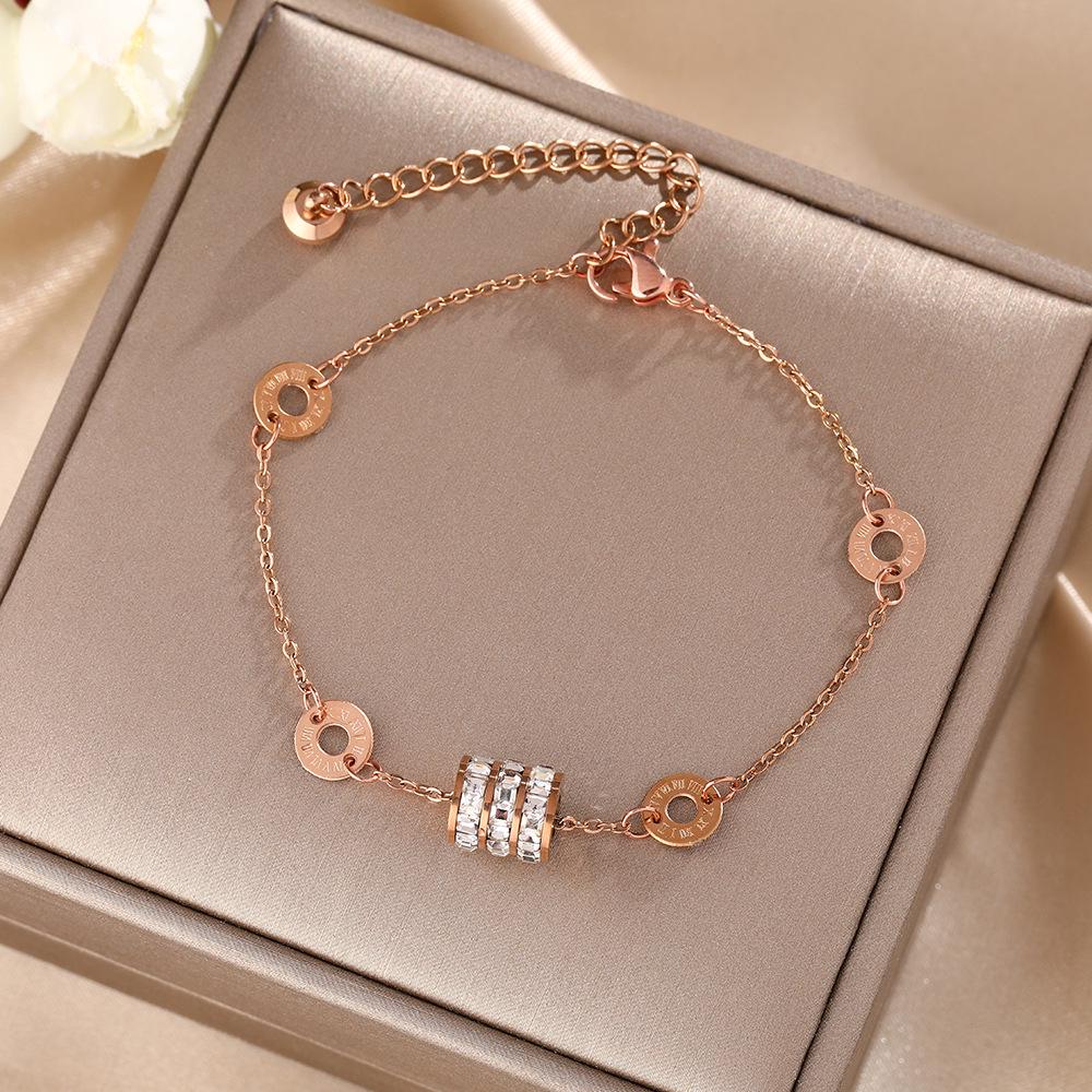 Luxe Titanium Staal Vierbladig Klaver Armband in Koreaanse Stijl met Ingelegde Diamanten voor Vrouwen - Kleurvast