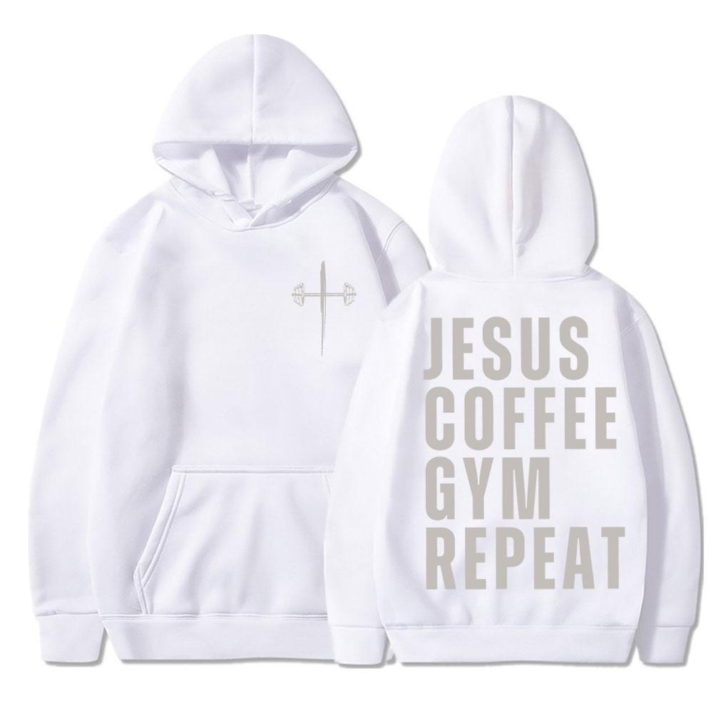 Gesù Caffè Palestra Ripeti Felpe Cristiane Uomo Donna Moda Vintage Harajuku Felpa con Cappuccio Felpa Larga Pile Pullover