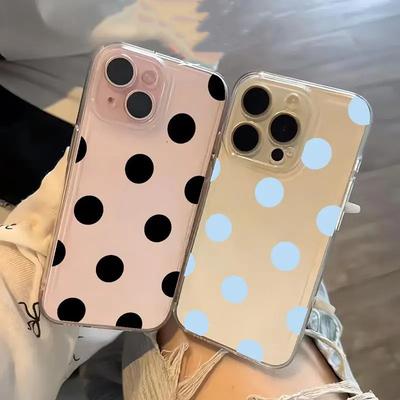 Simple Polka Dots Pattern Phone Case for Iphone 16 17 15 14 12 13 11 17Pro Max Korean INS Black Polka-Dot Soft Cover Case