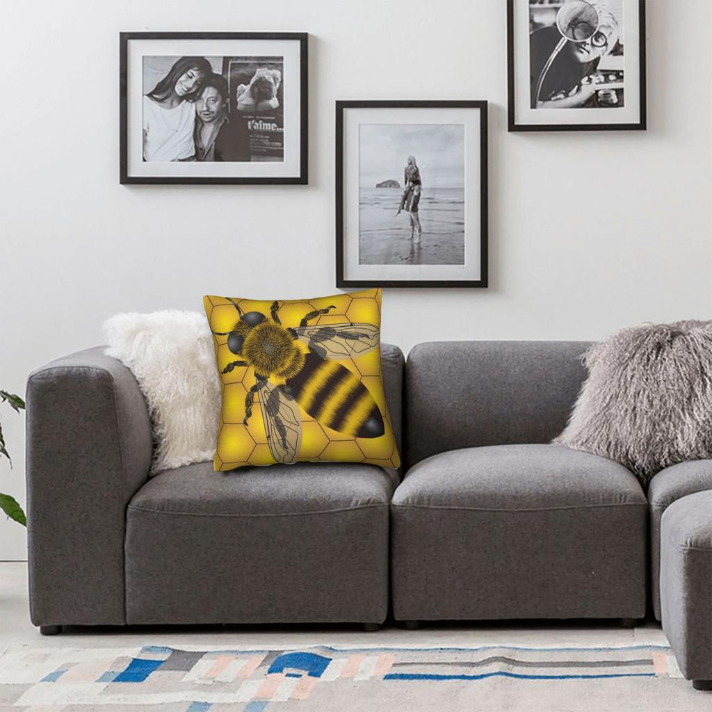 Pillow Cover Bee Pattern Honeycomb Kawaii Pillow Case For Sofa Couch Bed Living Room Pillowcases