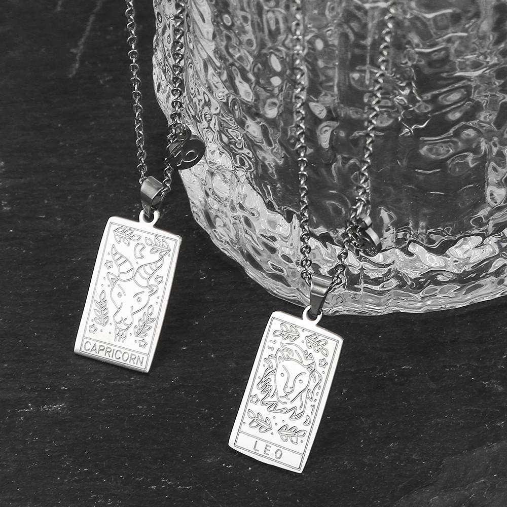Twelve Constellations Tarot Card Stainless Steel Necklace with Fade-Resistant Pendant