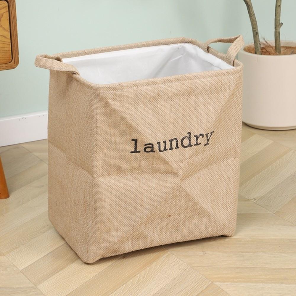 Portable Large Capacity Jute Cloth Basket Double Layer Folding Jute Storage Basket Thick Waterproof Laundry Basket Toy Storage 35x25x40cm бежевый 4500₽