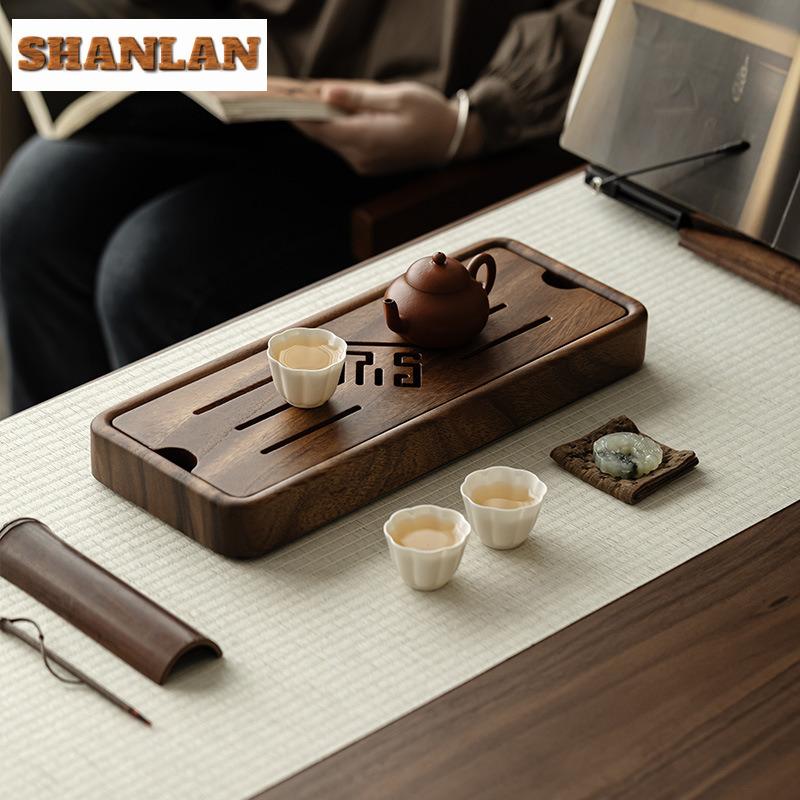 Zen Walnut Rectangular Tea Tray Kung Fu Tea Set Tray Tea Table Water Storage Drainage Type Small Imitation Solid Wood Tea Board