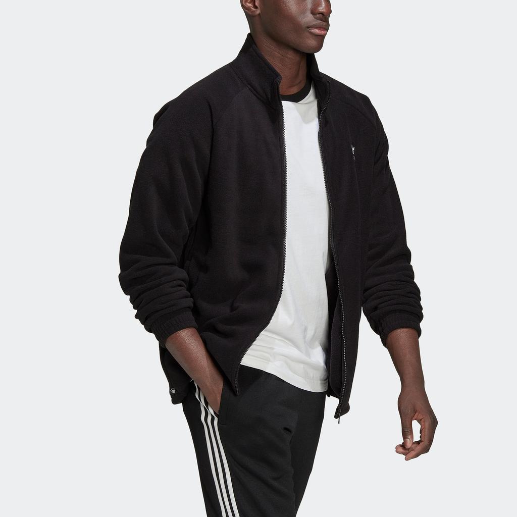 Adidas Originals FW22 Trefoil Fz Teddy Print Zip Collar Jacket Men Outerwear Black HK7295