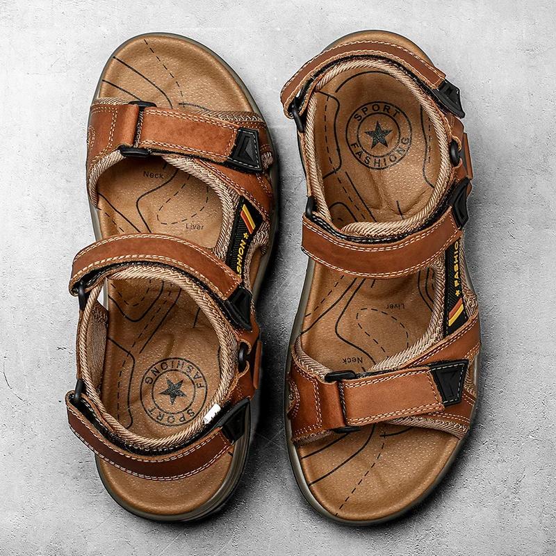Men handmade leather air cushioned sandals flat sandals fashion men's suitable for beach vacation summer brown non-slip sandals