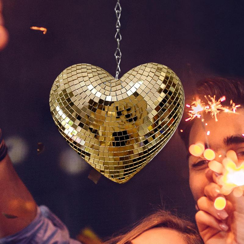 1pc Heart Shape Disco Ball Reflective Glass Foam Party Atmosphere Hanging Decorations Disco Ball With Chain Party Supplies