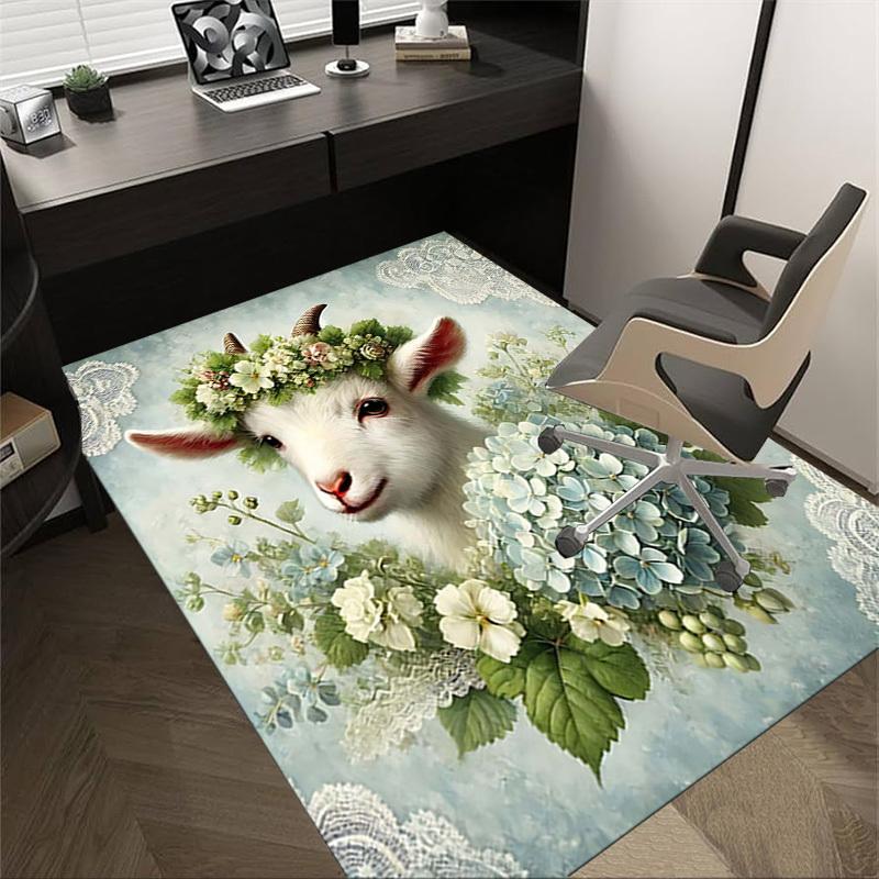 1PC Goat Flowers Non-Slip Floor Carpet Compatible for Office&Living Room&Bedroom&Dining room - Flat-Weave Machine-W227