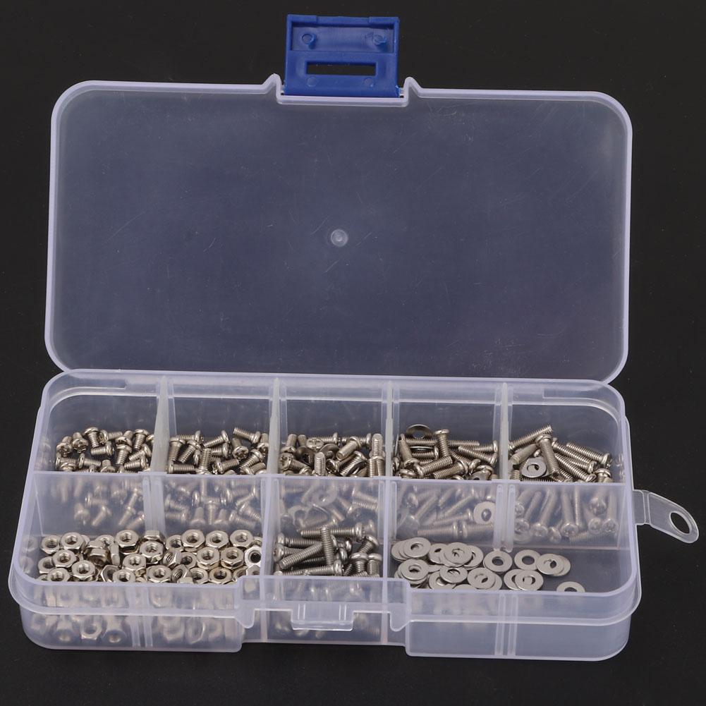 360pcs M2.5 Cross Stainless Steel Screw Bolt Nut Washer Assortment Set