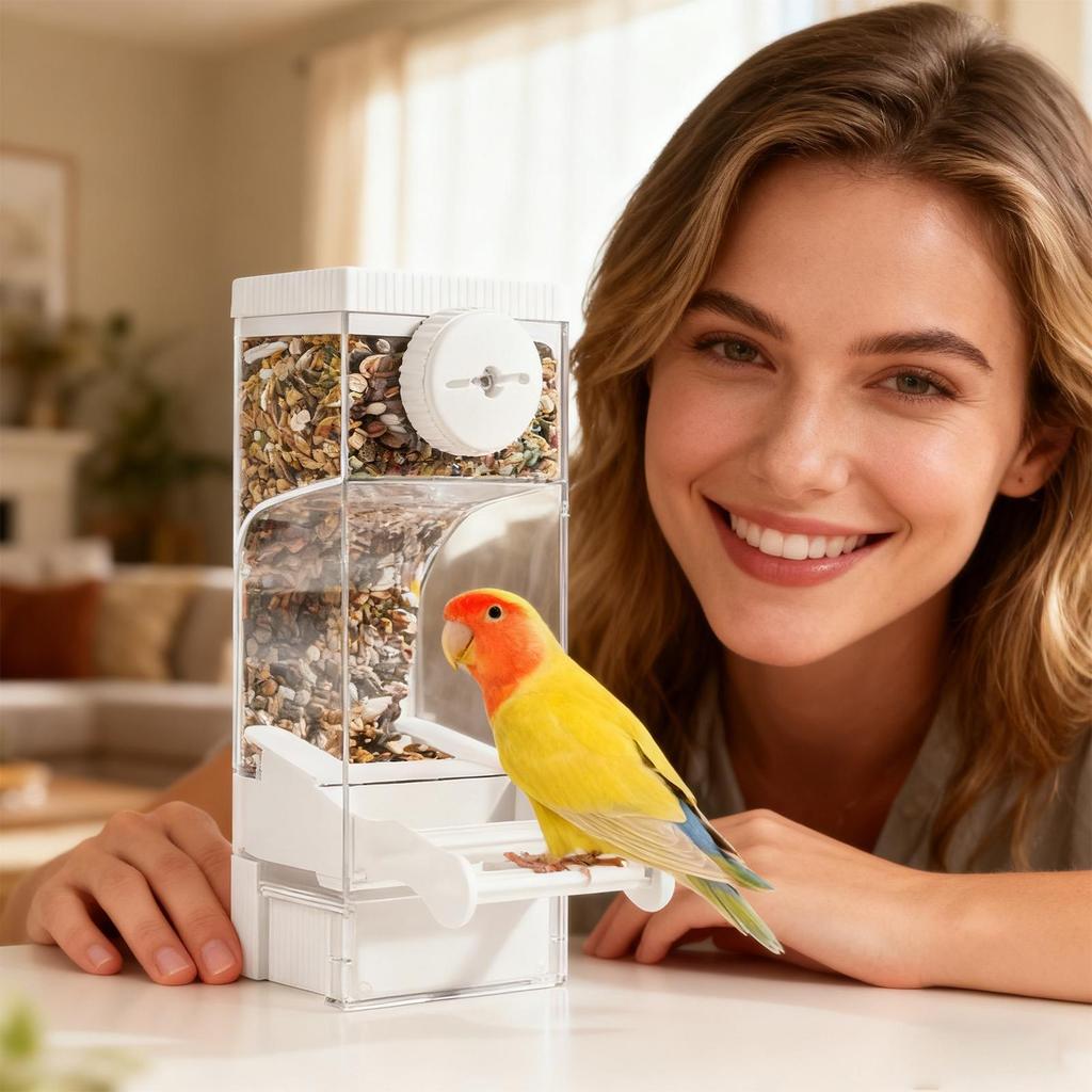 Parakeet Feeder Automatic Transparent Food Container Bird Cage Food Dispenser For Pet Aviary Finch Monk Parrots Home Garden