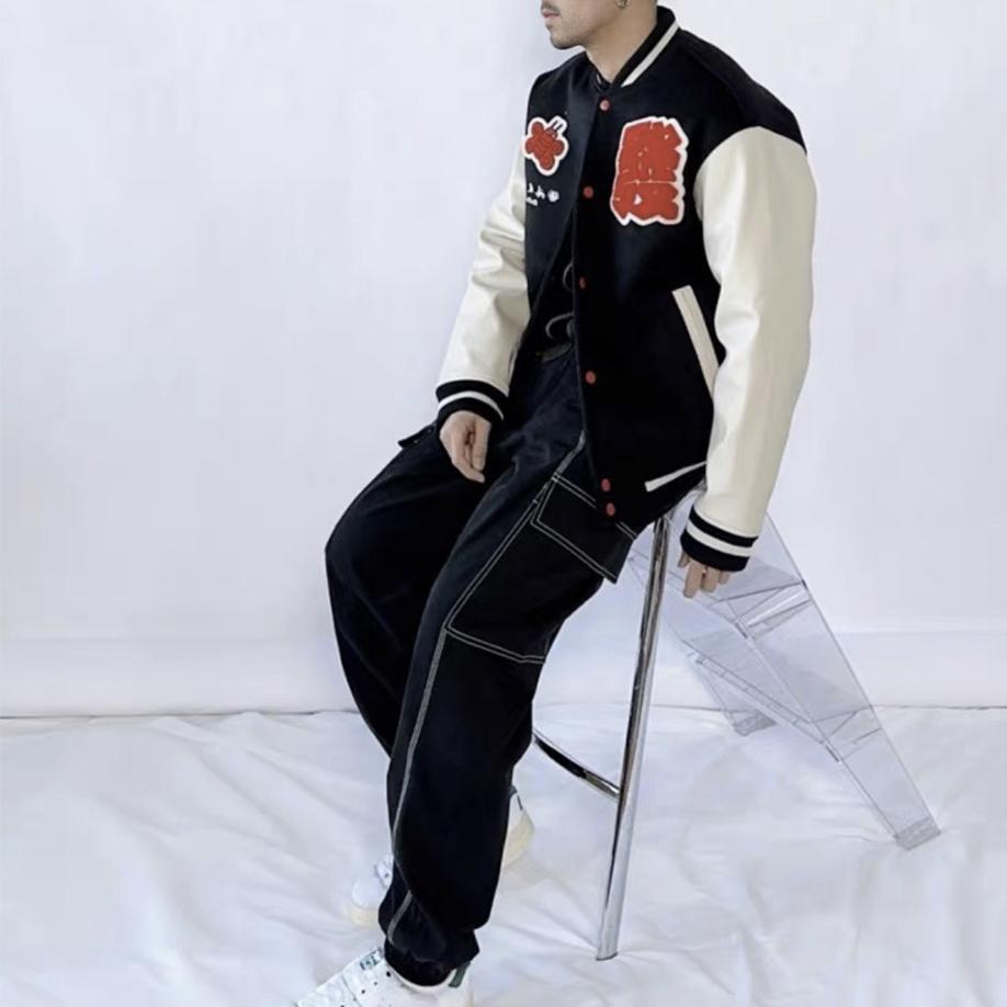 Li-Ning Rabbit Year Prosperity Collection Butterfly Rabbit Embroidered Loose Baseball Jacket Men Outerwear Black AJMT003-3