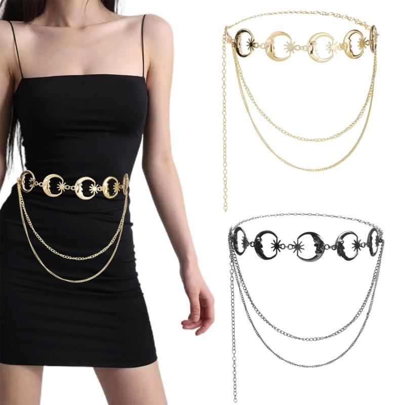 Adjustable Length Waist Chain Multilayer Metal Waist Chain Blings Body Chain for Casual or Beachwear