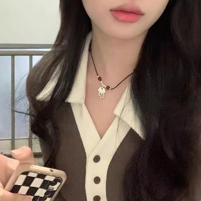New Chinese Necklace Ins Student Safety Lock Ethnic Style Handwoven Longevity Lock Bell Pendant