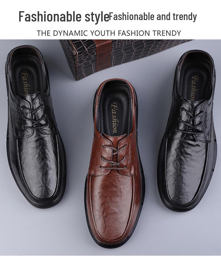 Men's Cowhide Leather Business Shoes - Soft Sole, Non-Slip, Sizes 45-46, Lace-Up, Ideal for Middle-Aged and Elderly Dads