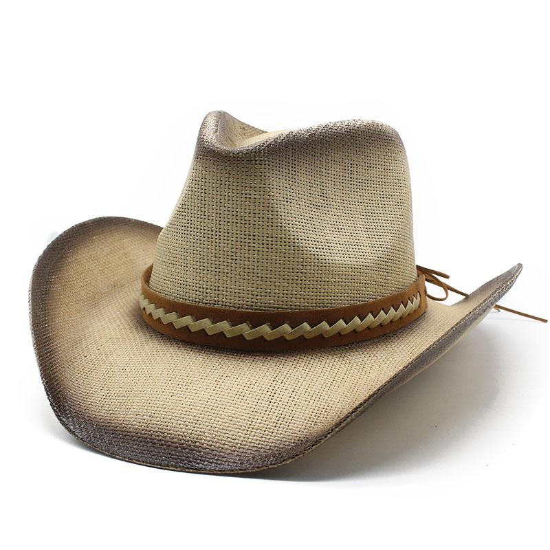 Hand Painted Big Edge Western Cowboy Straw Hat With Ethnic Style, Ideal For Beach, Sunshade Visor