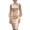 Europäische und amerikanische grenzüberschreitende Frühlings- und Sommer-Eleganz-Temperament High-End-Satin-Netz-Patchwork High-Neck-Taillenbetontes Hüft-Abendkleid d