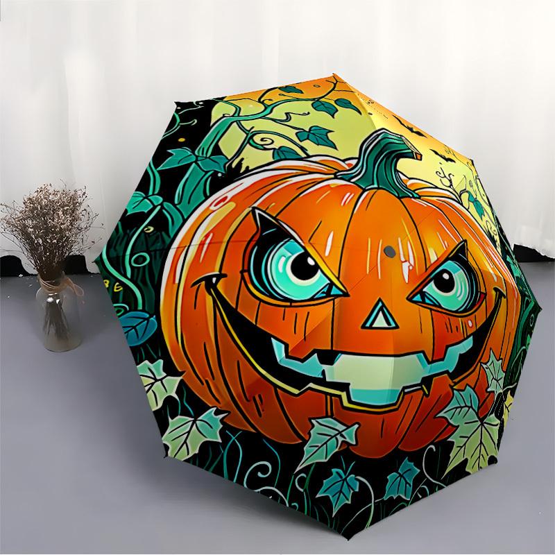 1pc Pumpkin Halloween Automatic Folding Umbrella Compact Lightweight Travel Umbrella with 8-Rib Sturdy Frame, Windproof & Self068