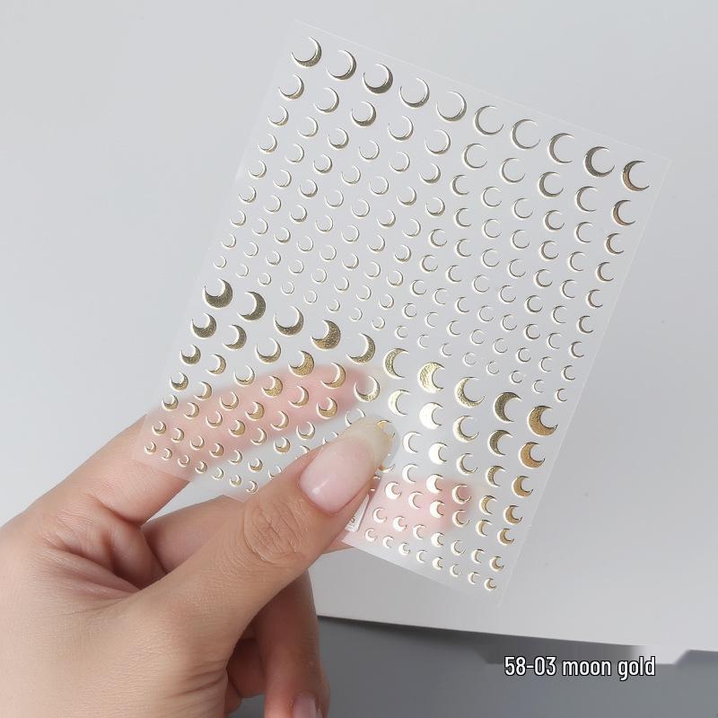 Aha Dreamy Starburst Nail Stickers - Gold, Silver, Black & White Japanese Crescent Stars