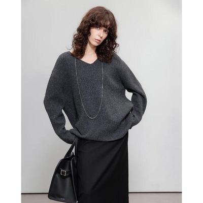 Women's V-Neck Knit Sweater with Adjustable Waist