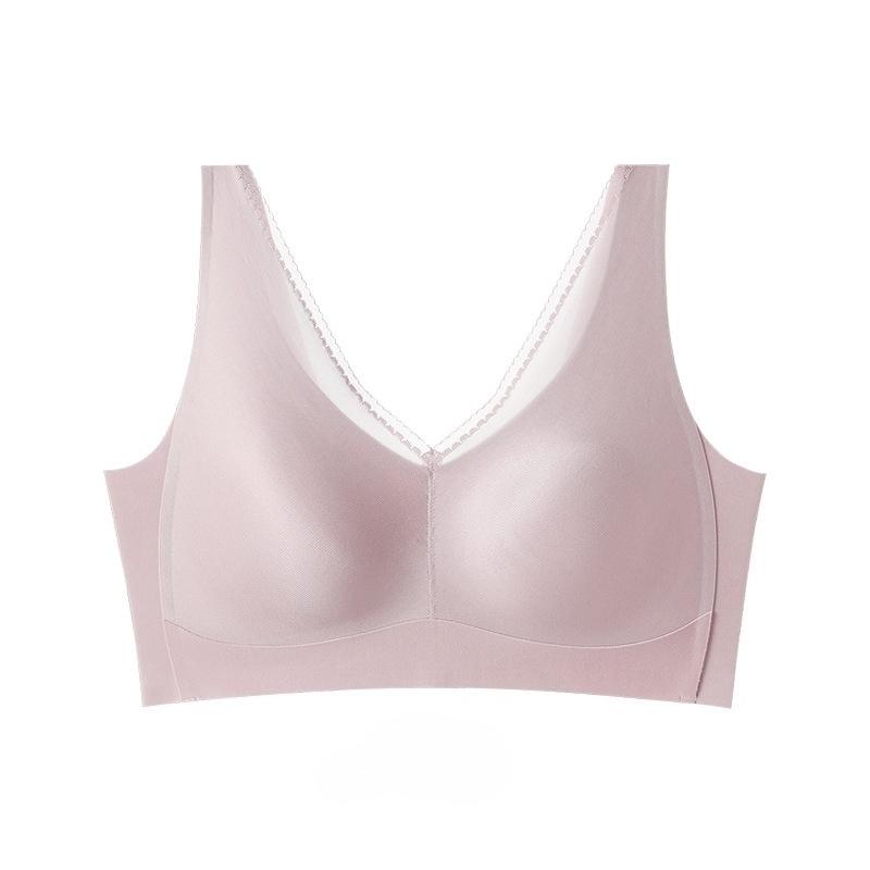 Premium Pearl Satin Triangle Cup Bra, Soft Skin-friendly Side Support Anti-Sagging Fixed Cup Elegant Women's Lingerie