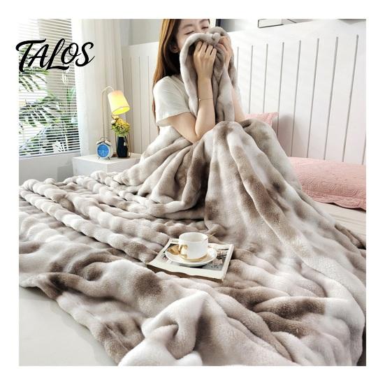 Manta Ligera de Aire Acondicionado 3D Burbuja Felpa Manta de Tiro, Tie Dye Piel Sintética de Conejo Textura Suave Peluda Cama Polar Cálida Acogedora Decorativa