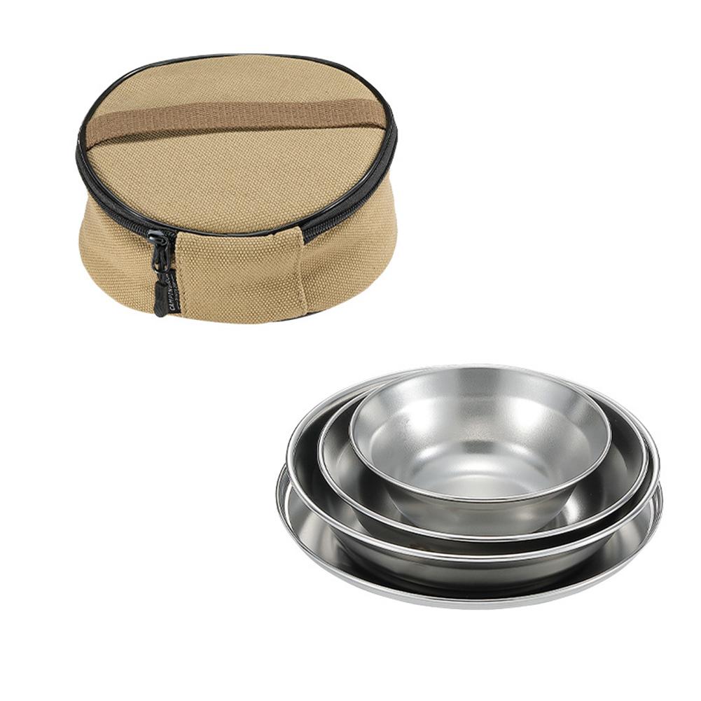 Portable For Camping Tableware Set 304 Stainless Steel Includes Four Piece or Eight Piece Set with Storage Bag