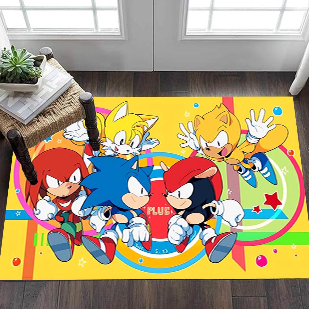 Sonic The Hedgehog Group Decoration,Carpet,Living Room,Bedroom, Non-slip,Square rug
