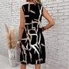 Plus Size V Neck Sleeveless Dress Abstract Bamboo Ink Print For Traditional Garden Visit