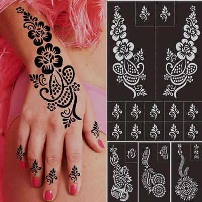 1 adet Hint Kına Hollow Palmiye Dövme Stencil Eller Dövme Etiket Vücut Boyama Geçici Yarı Kalıcı Dövme Şablonu