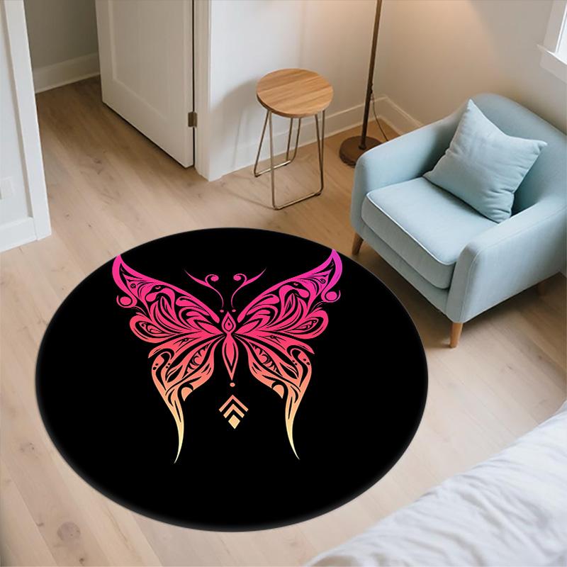 Pink Butterfly,Round Area Rug,Carpet Rug for Living Room Bedroom Sofa Playroom Decor,Non-slip Floor Mat