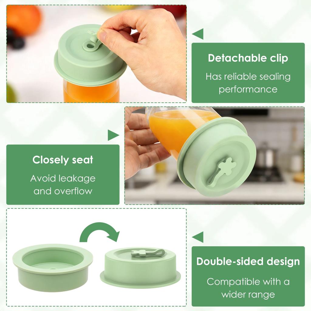 6 Pcs Silicone Mason Jar Lid Leak-proof Silicone Replacement Lid with Straw Hole and Stopper Plug Dual Sided Design Drinking Lid