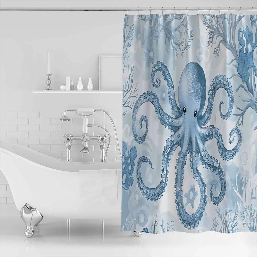 Vintage Octopus Coral Shower Curtains Waterproof Bath Curtains Home Decor Modern Luxury Bathroom Curtain