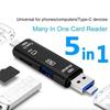5 i 1 multifunksjons USB 3.0 Type C/Usb/Micro Usb/Tf minnekortleser OTG kortleseradapter