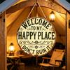 Welcome To My Happy Place Metal Wall Sign Vintage Rustic Round Hanging Door Plaque for Indoor Outdoor Home Office Cafe Yard Decor
