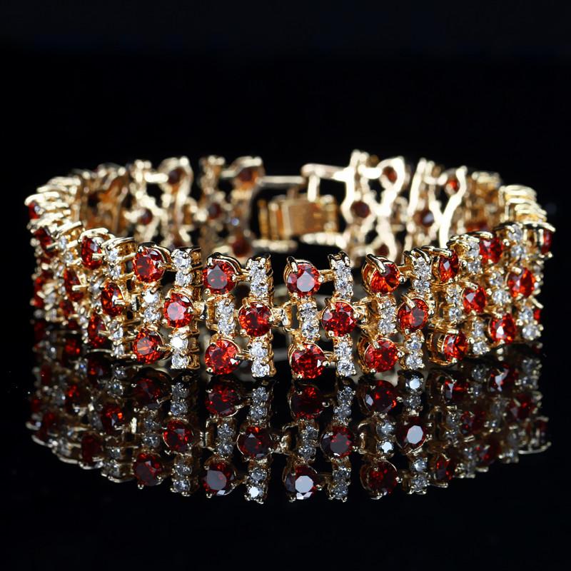 WWJ Nydelig gylden farge Svart Cubic Zirconia brede tennisarmbånd