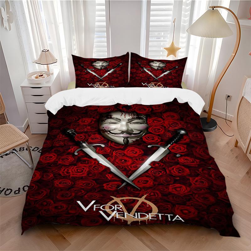 

3pcs V for Vendetta Bedding Set, Soft Polyester Duvet Cover and Pillowcases Machine Washable Seasons all suitable & Guest Room Decor213 135x200cm