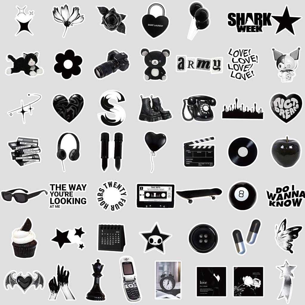 50 Pieces of Black and White Handwriting Doodle Stickers, Water Cups, Luggage, Waterproof Decorative Stickers, Creative DIY Stationery Stickers