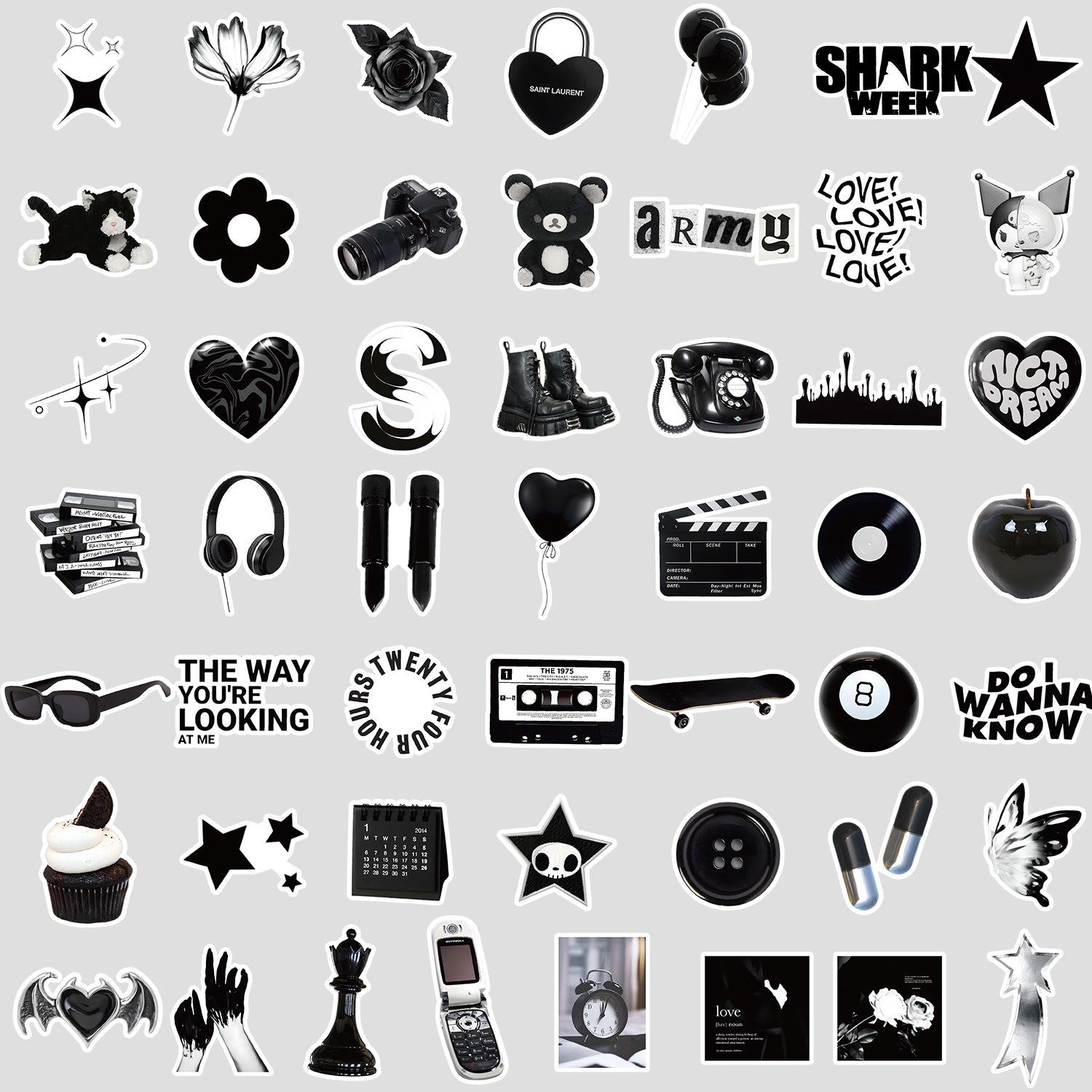 

50 штук черно-белых наклеек-дудлов от руки, чашки для воды, багаж, водонепроницаемые декоративные наклейки, креативные наклейки для канцелярских товаров для DIY