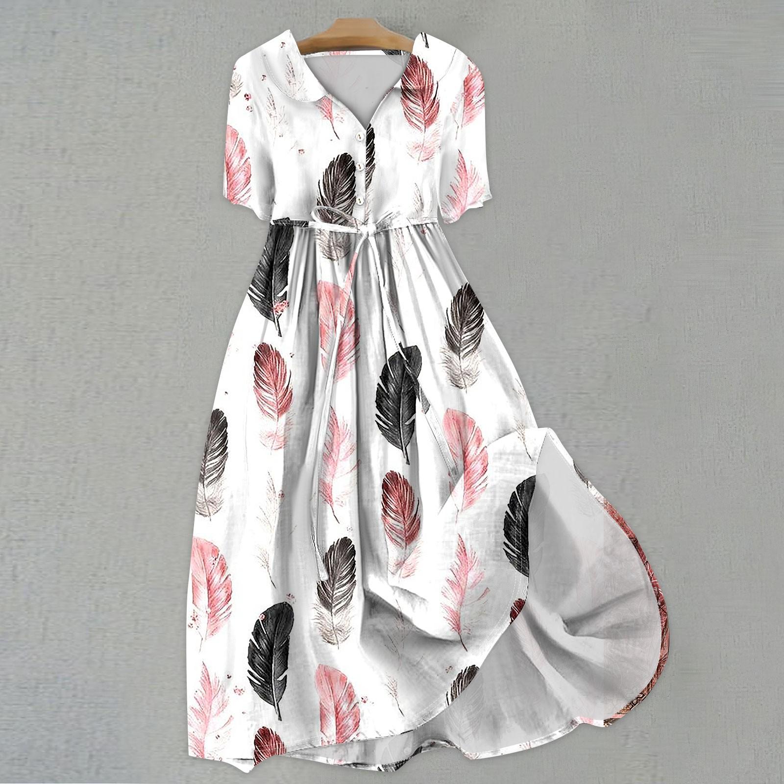 

Женская мода повседневное платье с воротником с лацканами и короткими рукавами с принтом и ремнями XL белый