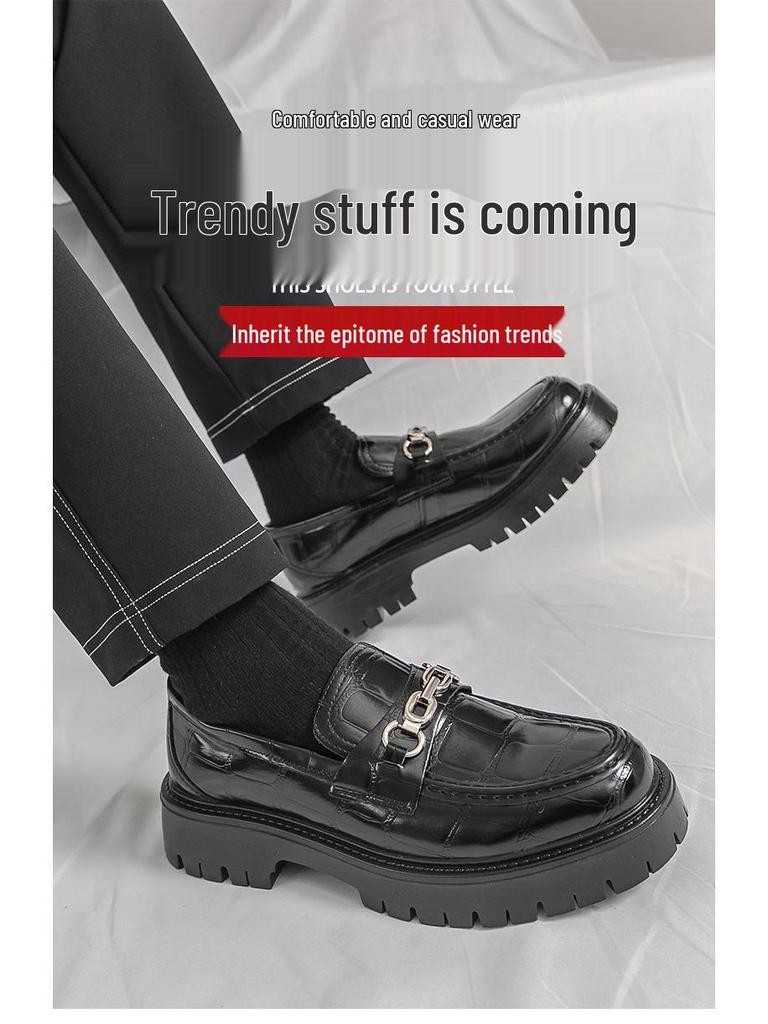 Men's Plus Size British Style Slip-On Leather Shoes, 2025 Fashion, Thick-Soled, Low-Top, Versatile Design