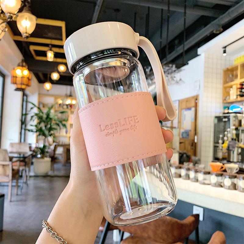 480ml Glass Bottle Water Cup  Tea Maker Japanese Style Fashion Milk Drinking Bottle  High-Temperature Anti Scald Cover
