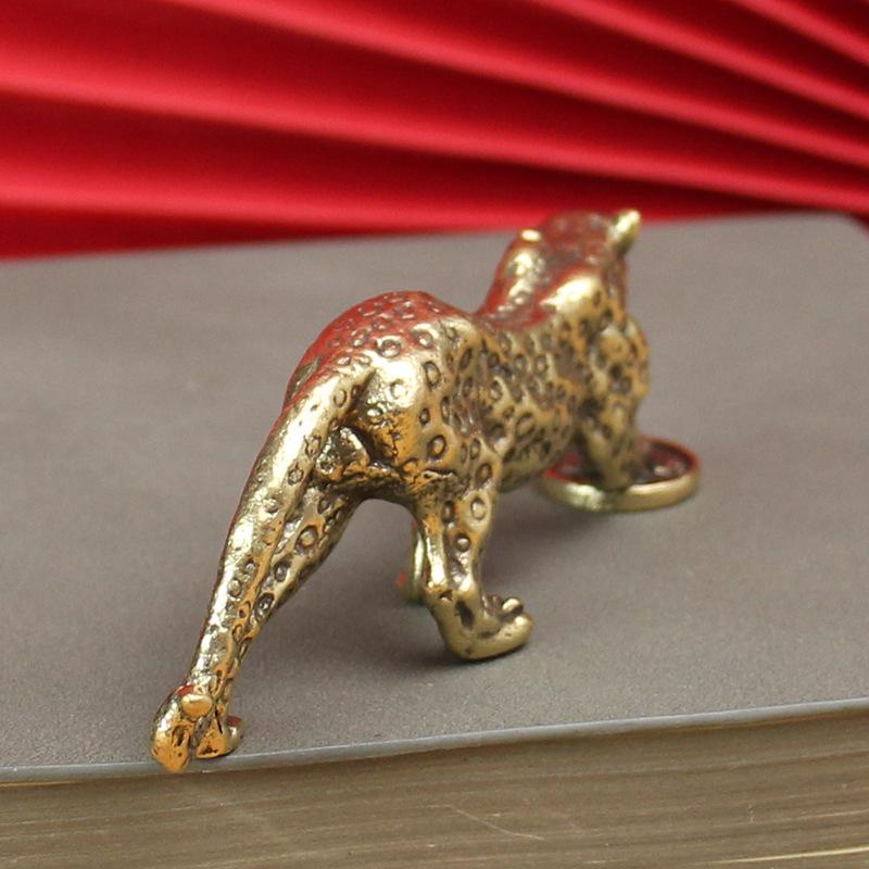 Brass Vintage Cheetah Small Statue Desktop Ornaments Lucky Animal Stomping Leopard Figurines Miniatures Crafts Decorations