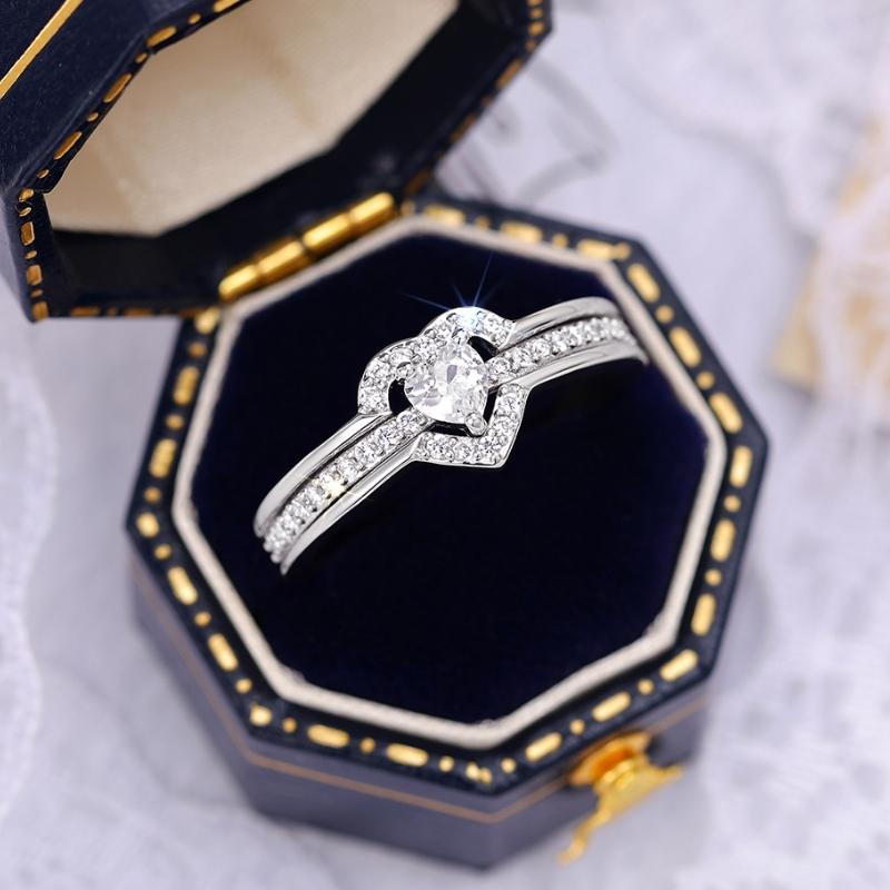 Romantic Wedding Band Ring Female Love Jewelry Brilliant Heart Zirconia Finger Accessories for Engagement Exquisite Gift