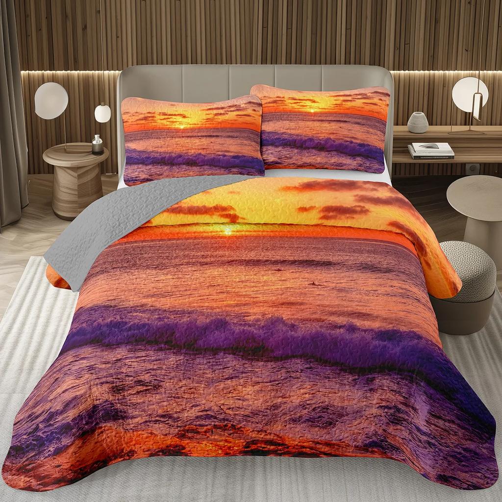 Natural Scenery Bedspread, Sunrise Landscape Coverlet Set,Twin Full Queen King Quilted Bedding Set for Girls Teens Women Bedroom