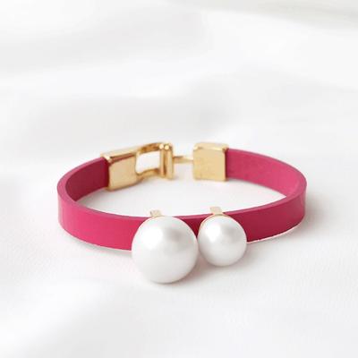 Damarmband i läder med pärlor och sötvattenpärlor, för par, lager på lager, kedja, tvilling